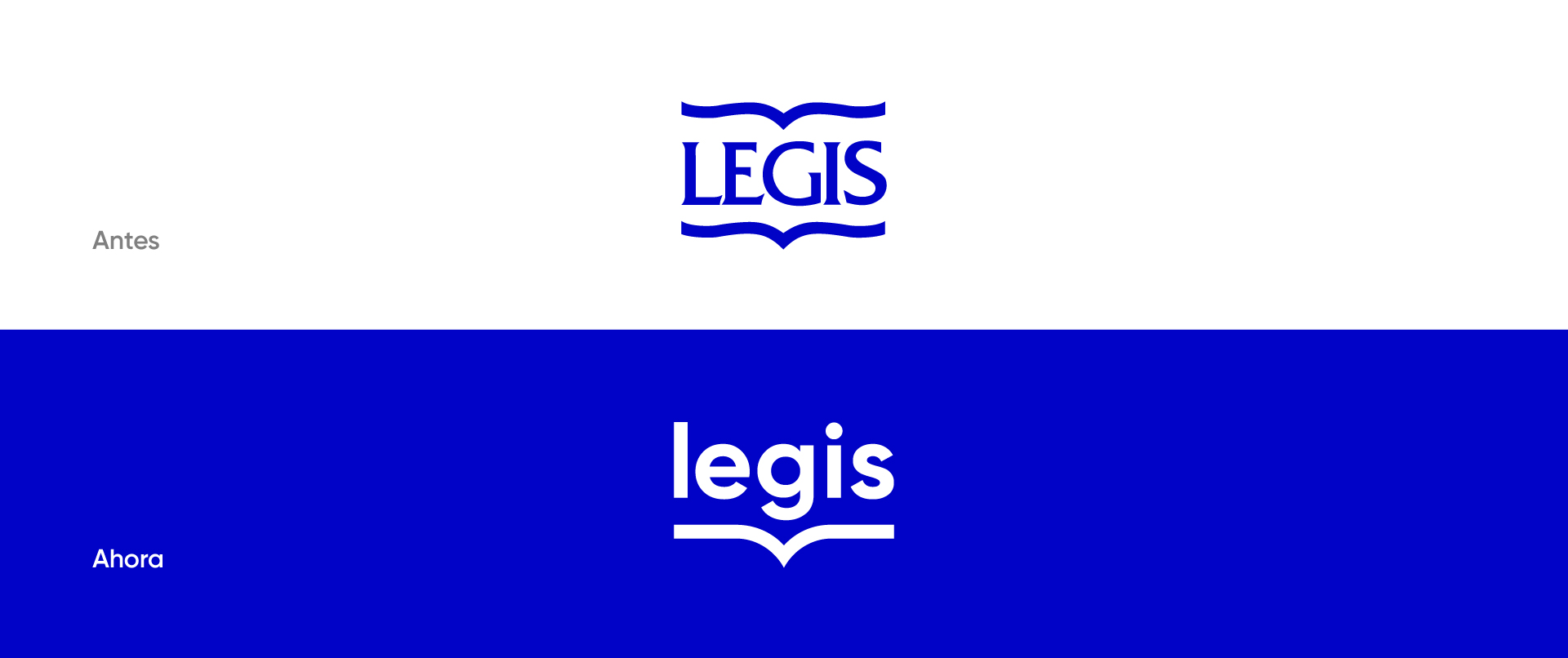 Comparación entre el logo corporativo anterior y el nuevo logo de Legis. Rediseño de marca.