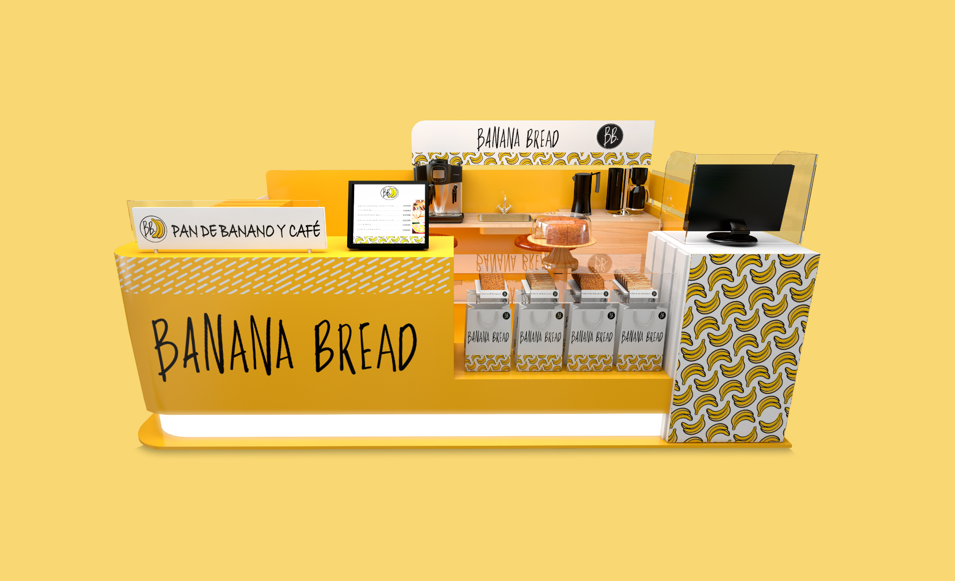 Banana bread, diseño de stand para tienda