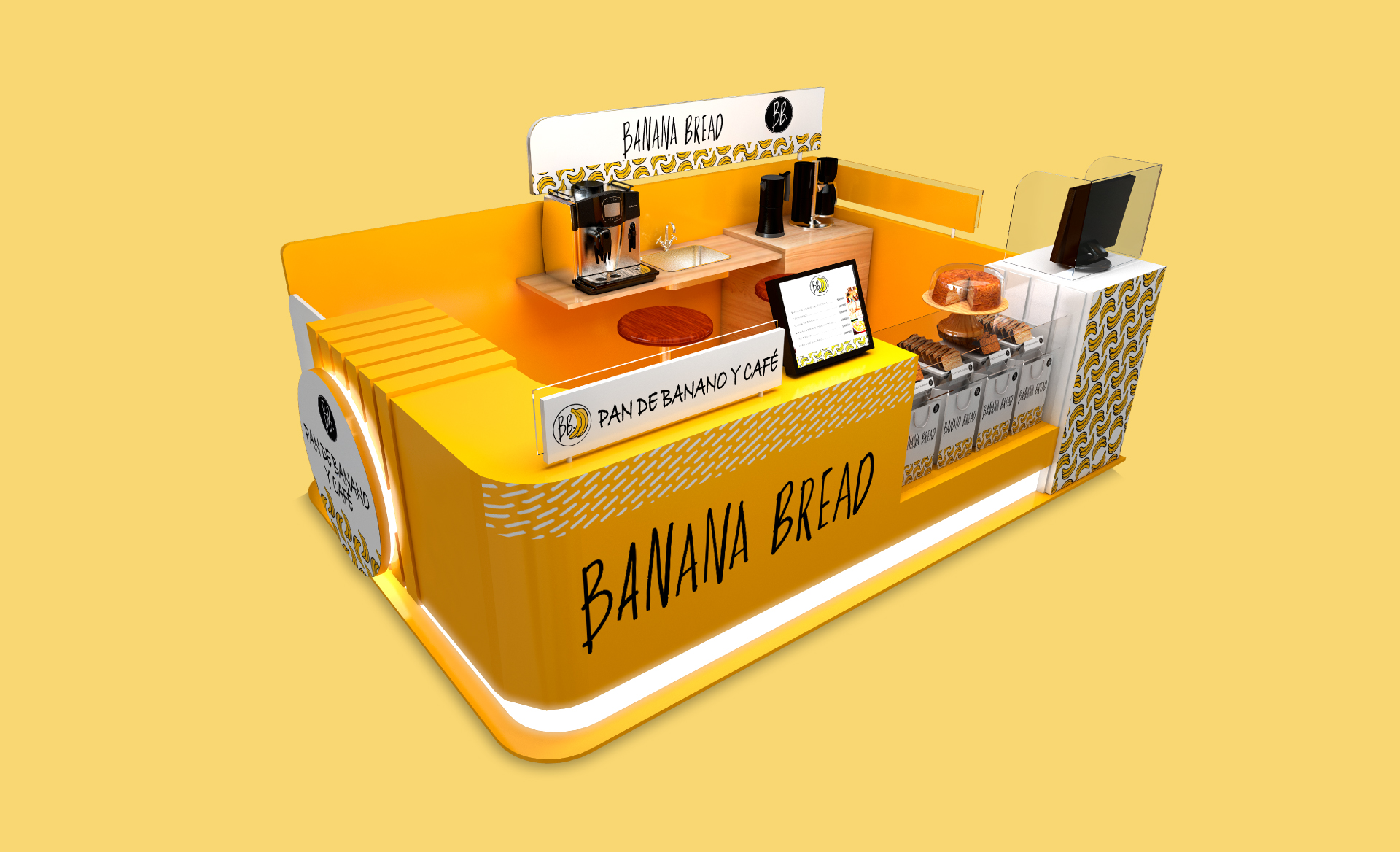 Banana bread, diseño de stand para tienda