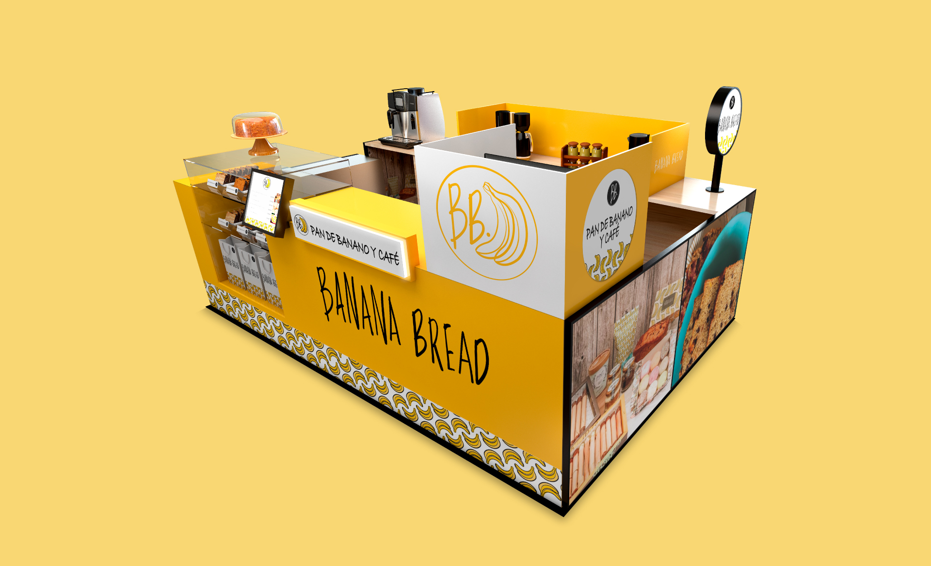 Banana bread, diseño de stand para tienda