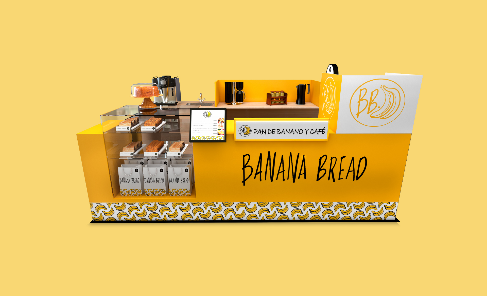 Banana bread, diseño de stand para tienda