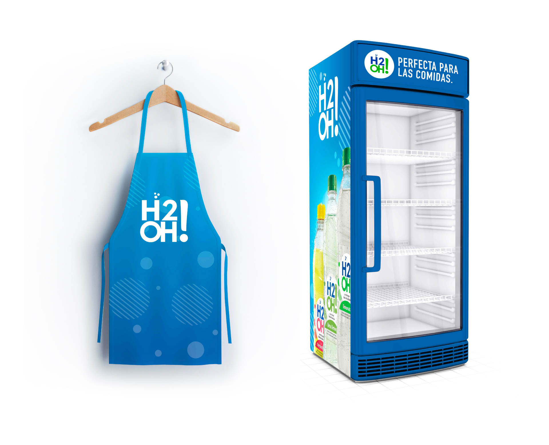 Diseño de merchandising y material POP para marca de bebidas H2Oh. Diseño gráfico